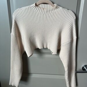 Zara Cropped Mock Neck Ribbed Sweater